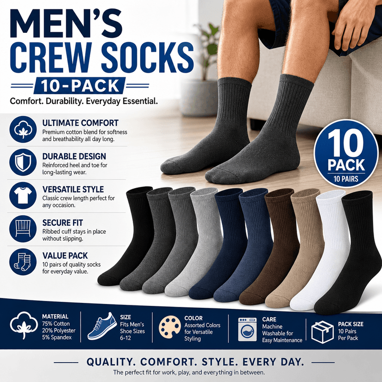 Men's Crew Socks Pack of 10